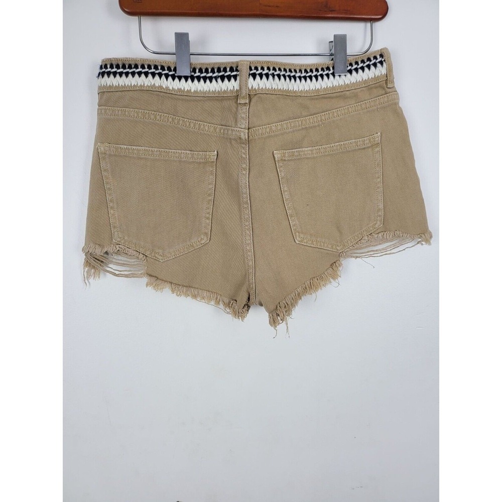 P.S. Erin Wasson Tan Shorts 28 Womens High Rise Raw Hem Embroidered Distressed - Picture 4 of 5